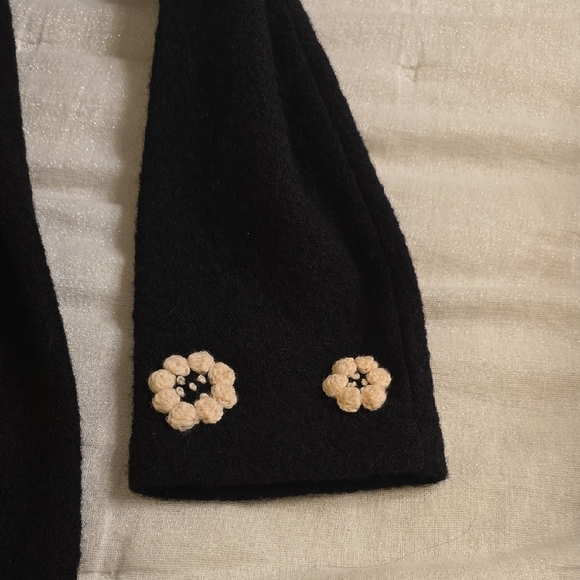 Cynthia Rowley Black Wool Dress Coat with Cream Floral Accents - Picture 11 of 14